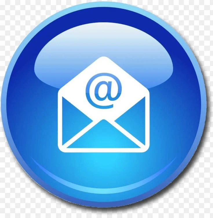 Blue circular icon featuring an envelope with an at symbol (@) inside, representing email or electronic messaging.