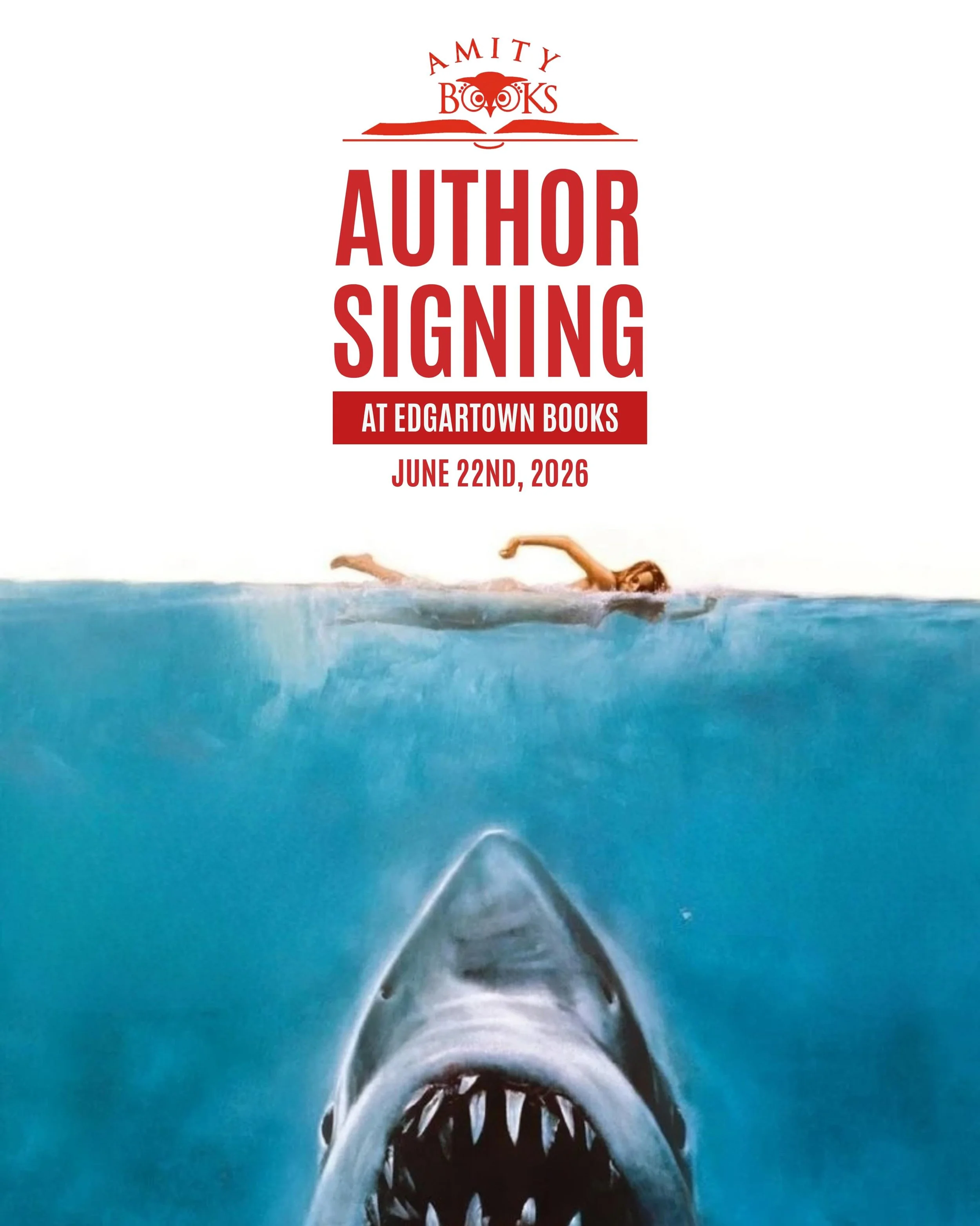 We&rsquo;re going to need a bigger bookstore 🦈 We&rsquo;re celebrating Amity Week by welcoming three JAWS authors for a special signing event on Sunday, June 22 from 12&ndash;2 PM!

📖 Matt Taylor (JAWS Memories) 📖 Dennis L. Prince (Joe Alves: Desi