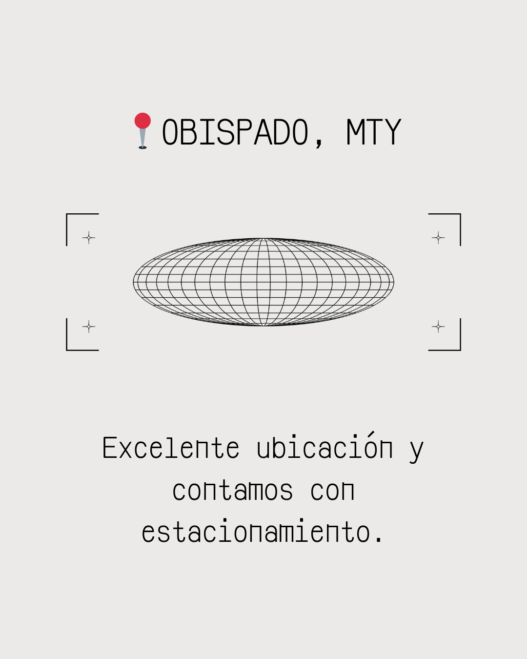 Mapa de obispado en Montana, con estacionamiento cercano. Texto en español que dice: "Obispado, MTY. Excelente ubicación y contamos con estacionamiento."