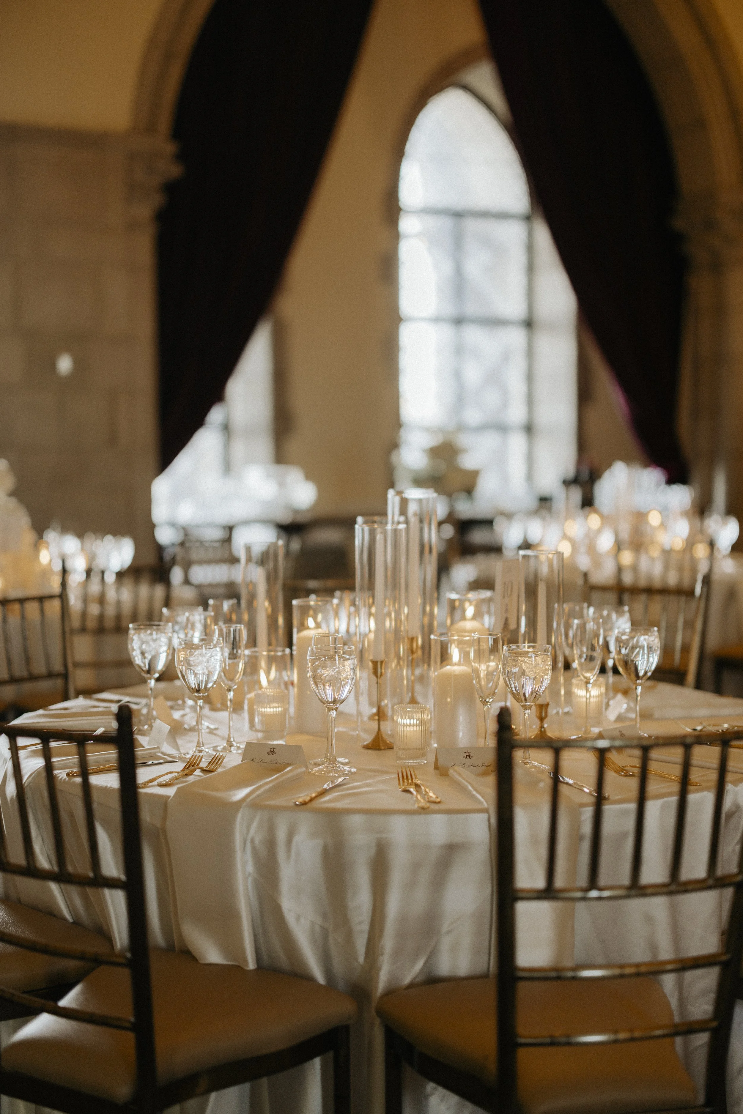 Beautiful candlelit wedding reception tables