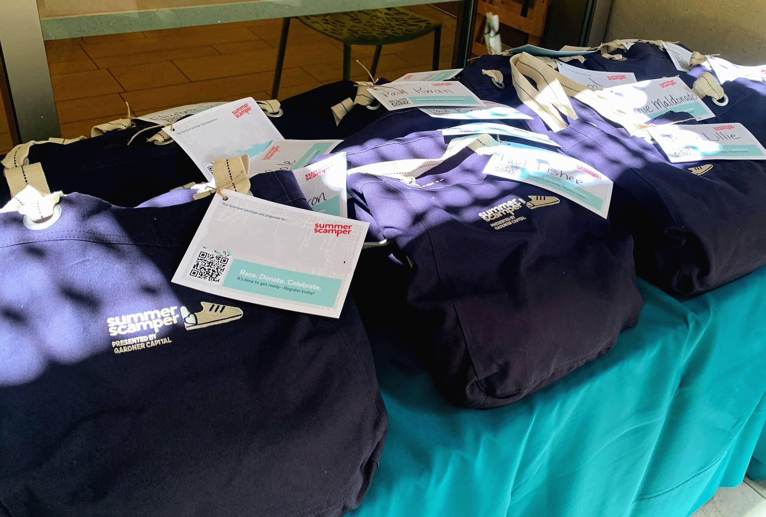 Branded welcome bags prepared for a corporate retreat
