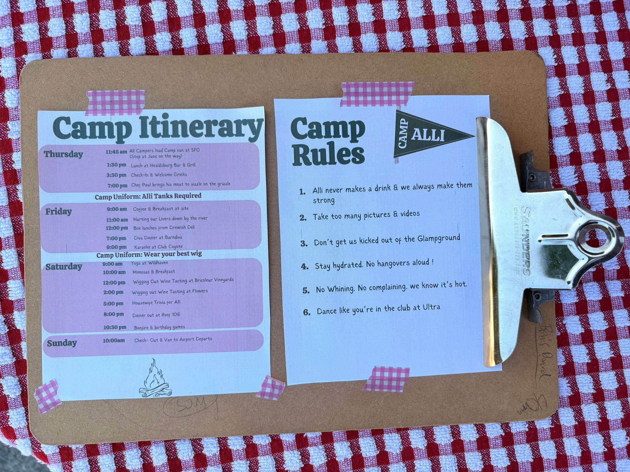 Sonoma Itinerary Bachelorette