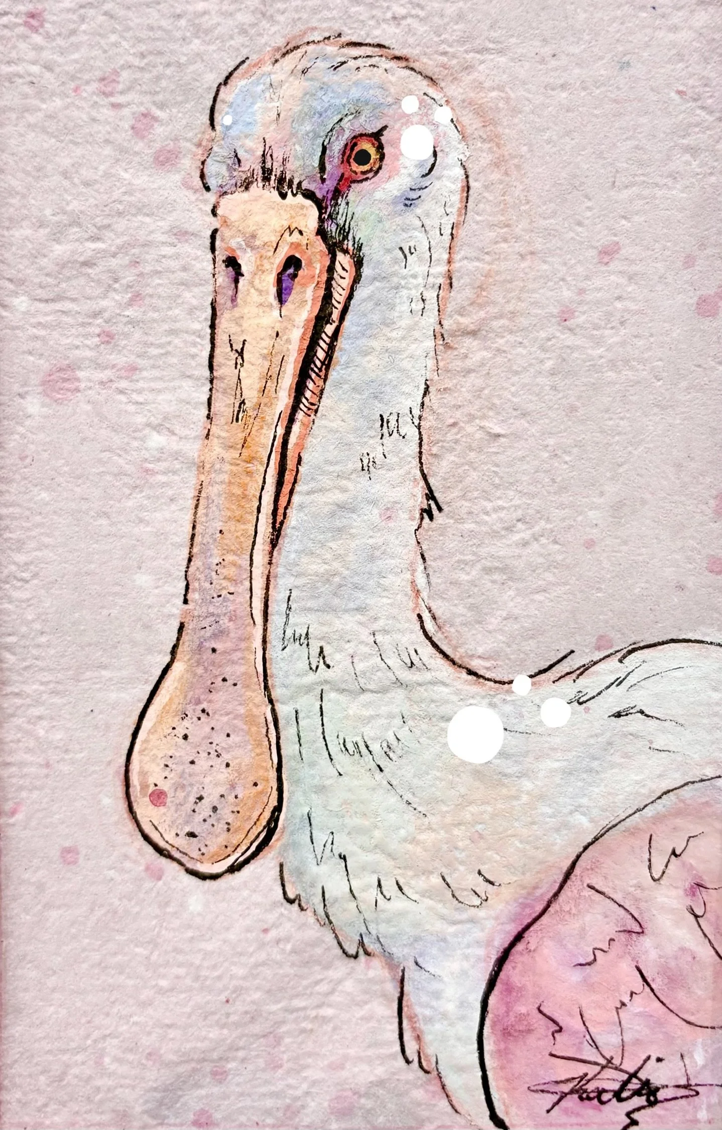 Spoonbill: Mixed Media on Recycled Paper