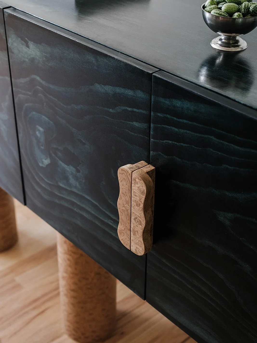 Details of the custom buffet for my Sag Harbor project, which conceptually plays with Mediterranean and East End coastal references. The handle design is based on a giant clam profile&mdash;a motif that appears subtly throughout the design. More of t