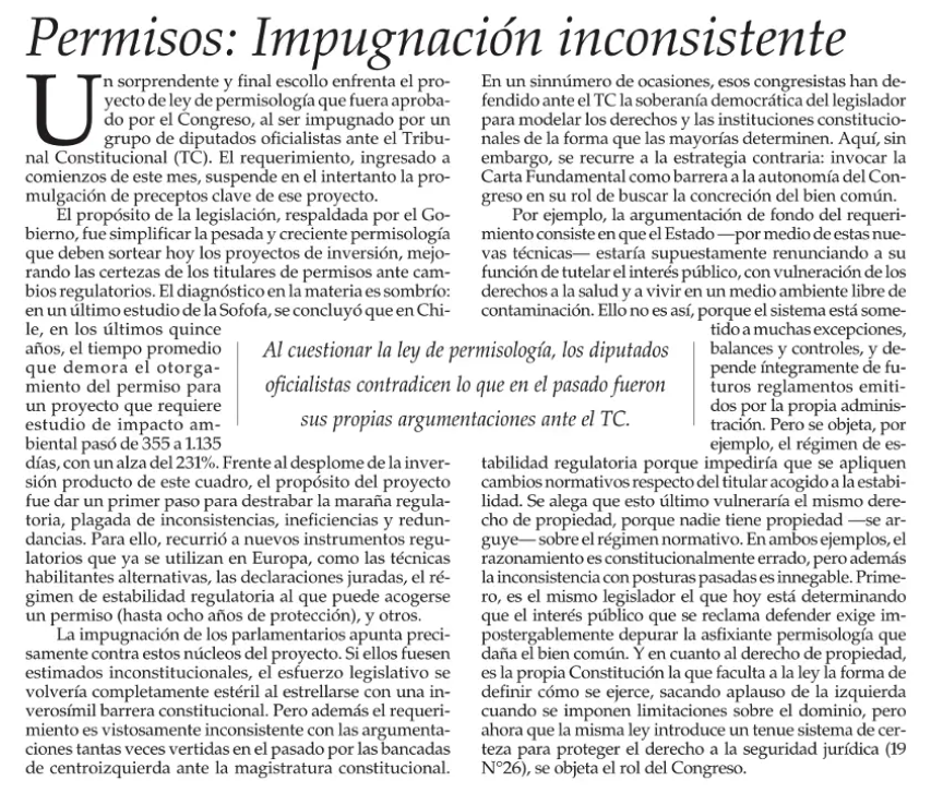 Permisos: Impugnación inconsistente