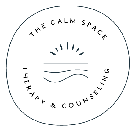 Logo for The Calm Space Therapy & Counseling featuring a sun and waves icon.