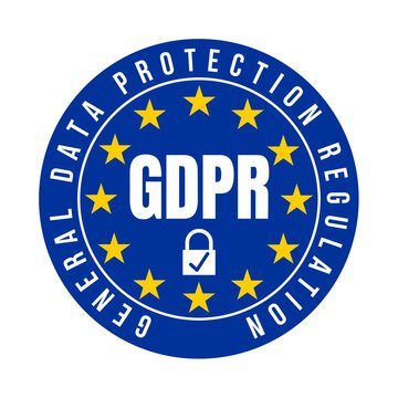 GDPR logo with a blue circular background, yellow stars, and a lock symbol in the center, representing data protection regulation.