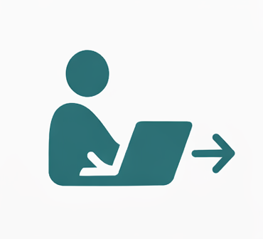 Silhouette of a person sitting at a desk using a laptop, with an arrow pointing to the right.