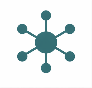 Simplified diagram of a molecule with a central atom connected to six surrounding atoms.