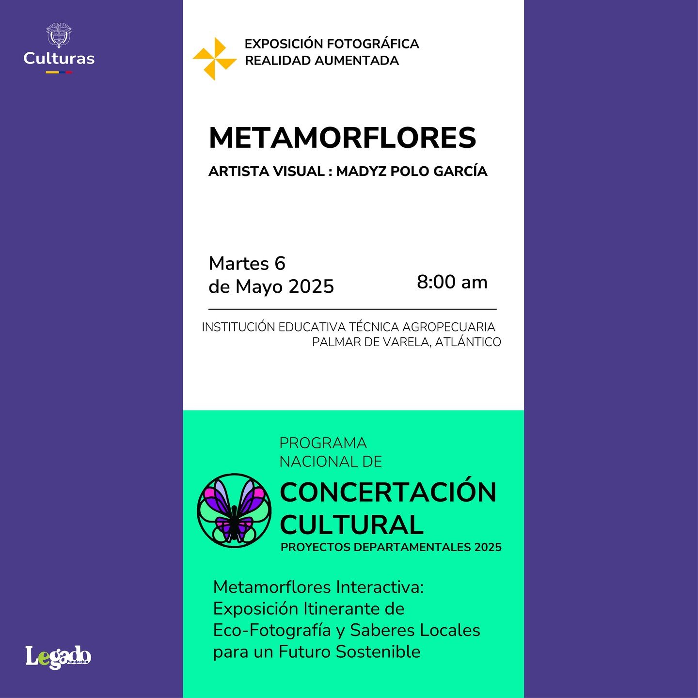 🌿✨ Metamorflores Interactiva llega a Palmar de Varela 🌸📸
Te invitamos a vivir una experiencia única donde el arte, la naturaleza y la tecnología se encuentran.
Exposición de eco-fotografía con realidad aumentada que c