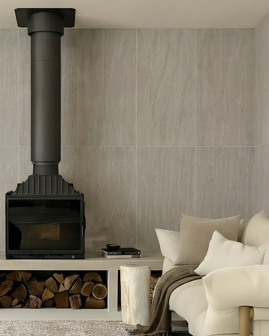 Travertine Classico Ash - The Terra Collection 600 &times; 1200.⁠
⁠
Layered grey tones meet a subtle air bubble-like texture, referencing the porous character of natural travertine in a more controlled, contemporary expression.⁠
⁠
Crafted in porcelai