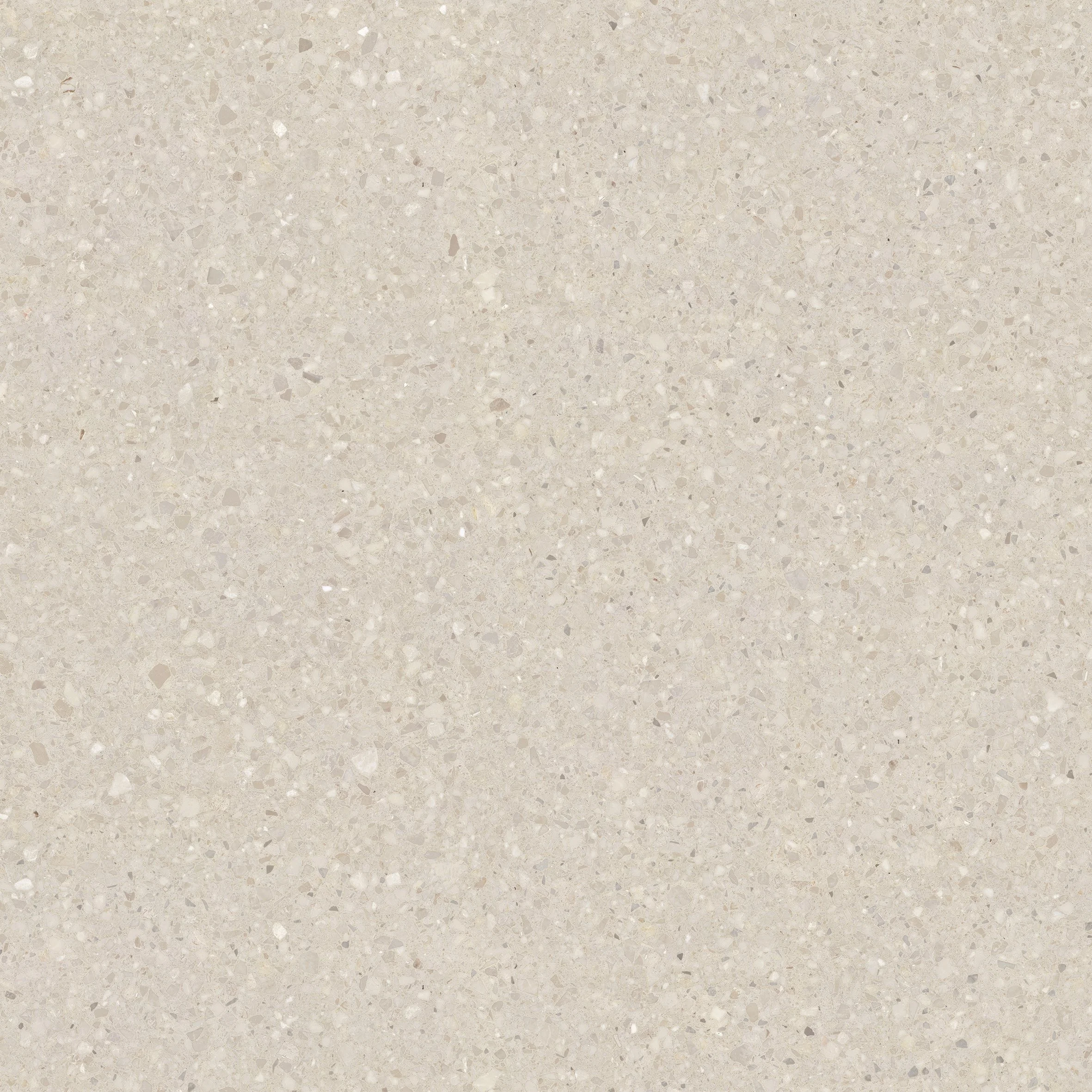 Close-up of Terrazzo Ivory porcelain tile showing a warm ivory and beige terrazzo-look surface with scattered white, cream and taupe stone-like speckles.