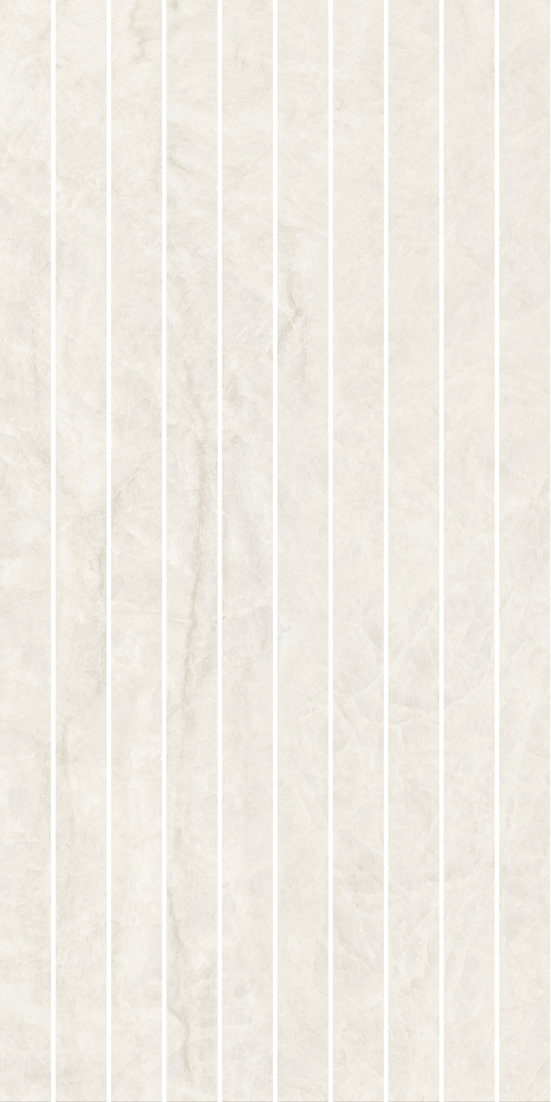 Taj Mahal Linea porcelain mosaic tiles in a vertical arrangement, featuring soft cream tones, delicate quartzite-inspired veining and subtle surface movement.