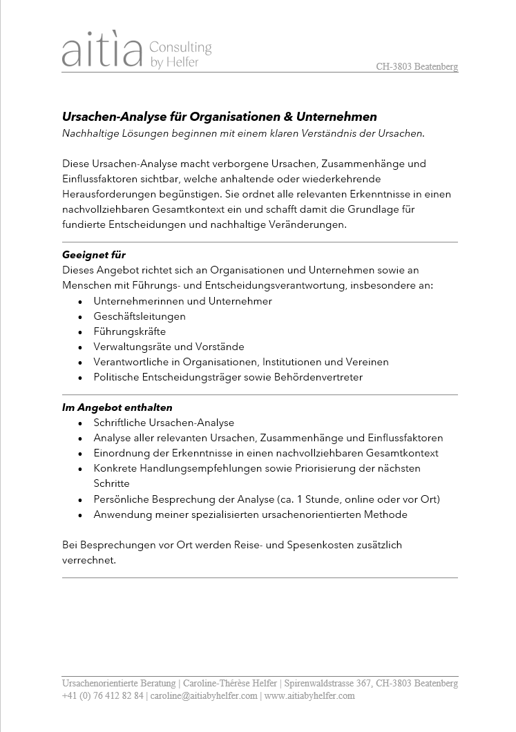 Ursachen-Analyse für Organisationen und Unternehmen