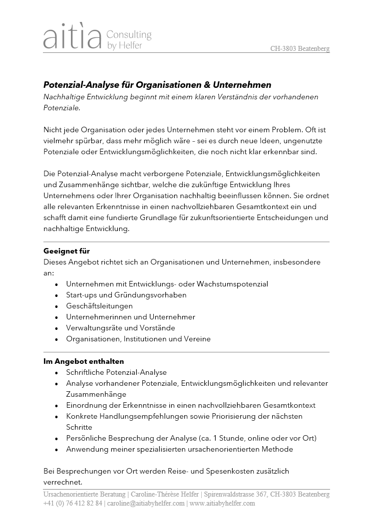 Potenzial-Analyse für Organisationen und Unternehmen