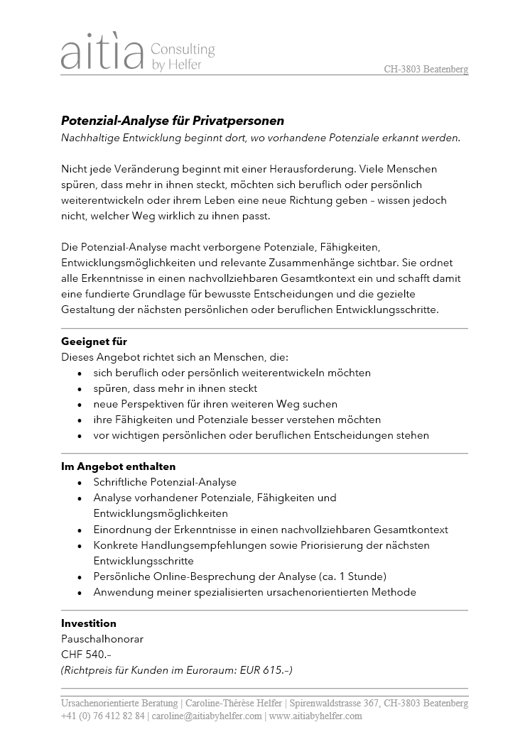 Potenzial-Analyse für Privatpersonen