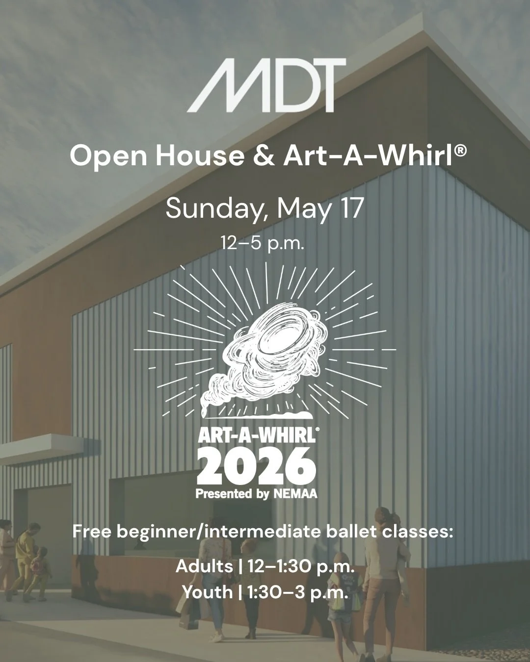 Join us for an Open House + Art-A-Whirl&reg; at MDT&rsquo;s new location (730 SE 9th Street) on Sunday, May 17 from 12&ndash;5 PM 🎨 

Explore MDT&rsquo;s new space, take a FREE beginner/intermediate ballet class, and support local artists! Register 