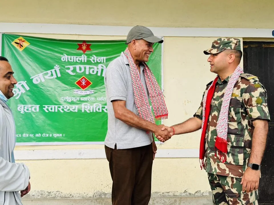 Hari Bhandary with Army after health-camp at Jaljala-4, Parbat