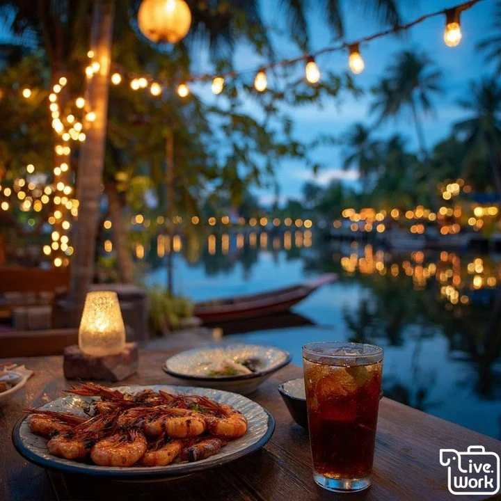 Dinner by the river in Thailand hits different&mdash;soft lantern light, passing boats, and that first bite of grilled prawns with seafood sauce. Go around sunset for the full glow, but arrive early (or book) to avoid the busiest tables. Expect class