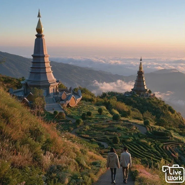 Doi Inthanon is the kind of place that feels epic without needing a packed schedule. Catch a cool morning viewpoint, stroll a short trail through mossy forest air, then linger at the Twin Pagodas for the panoramic valley views. Finish with a waterfal