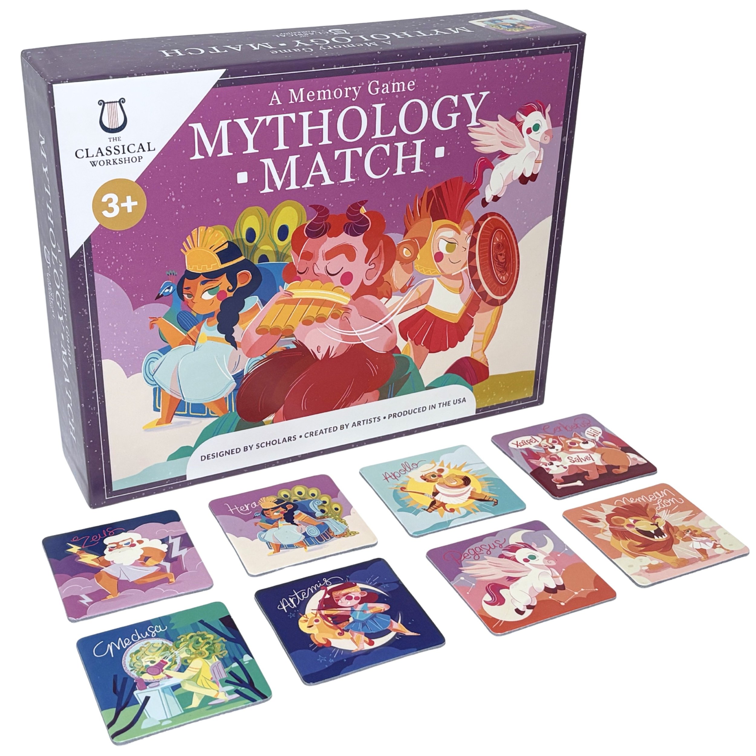 Picture of Mythology Match: a Memory Game and game pieces; includes illustrations of characters from Greek mythology