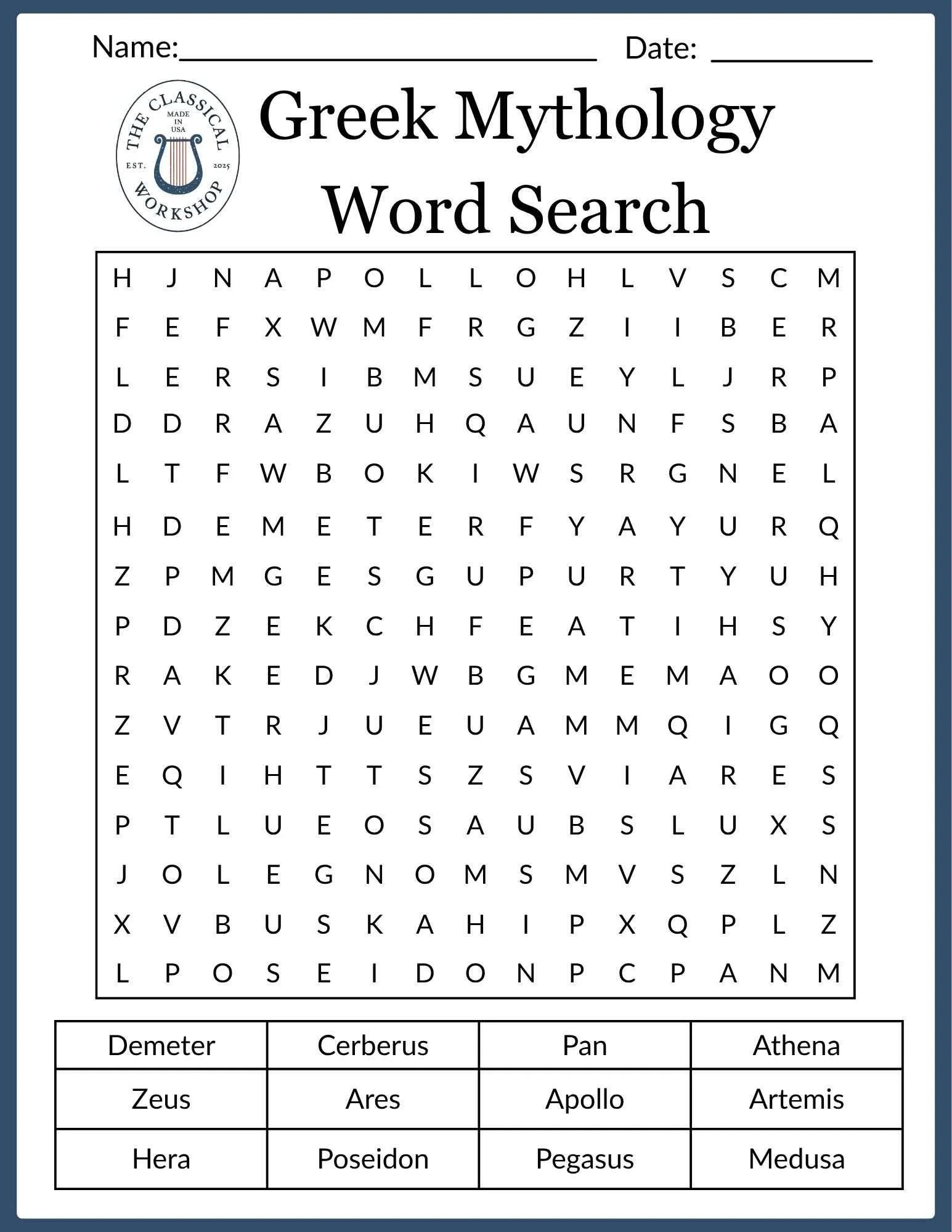 Greek Mythology Word Search