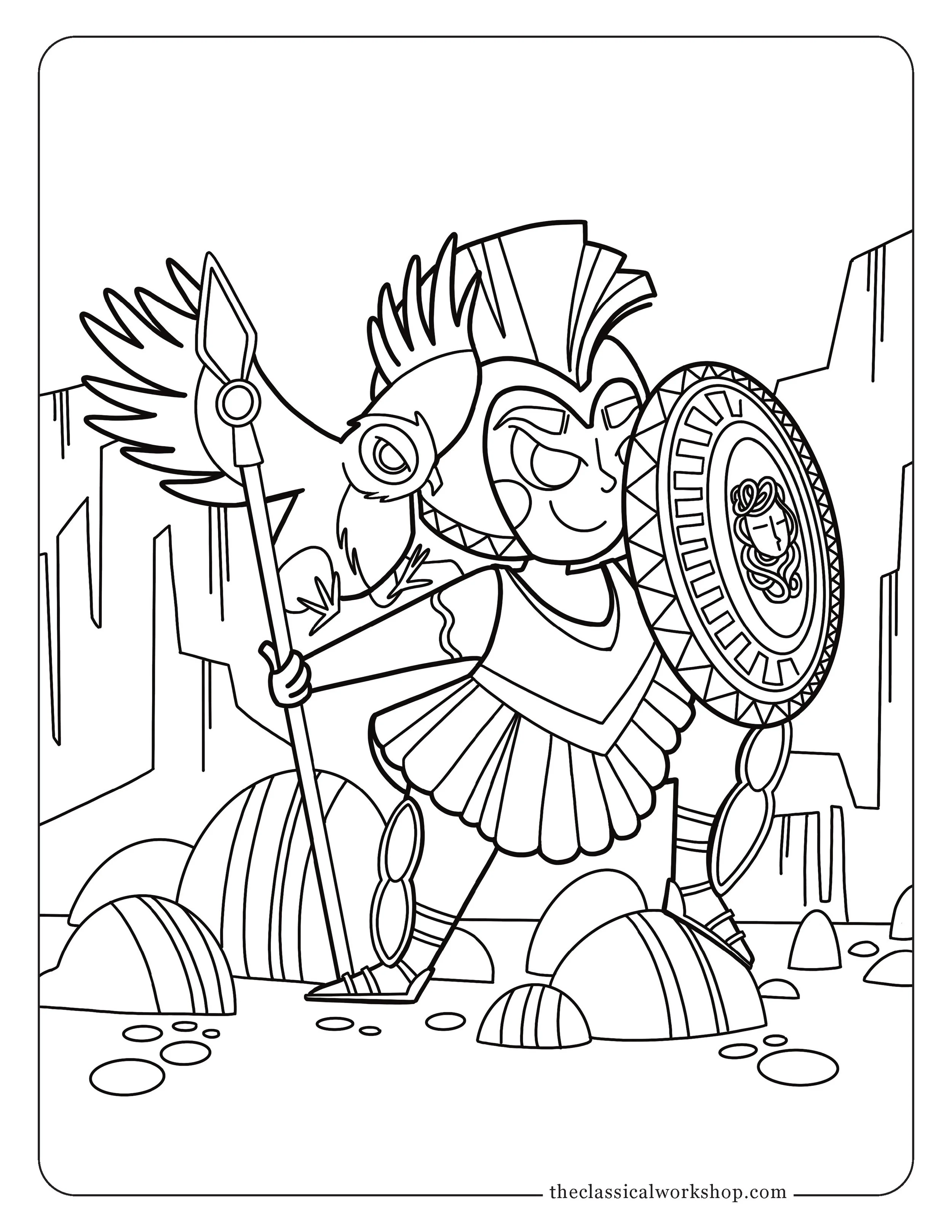 childrens coloring page featuring illustration of greek goddess athena