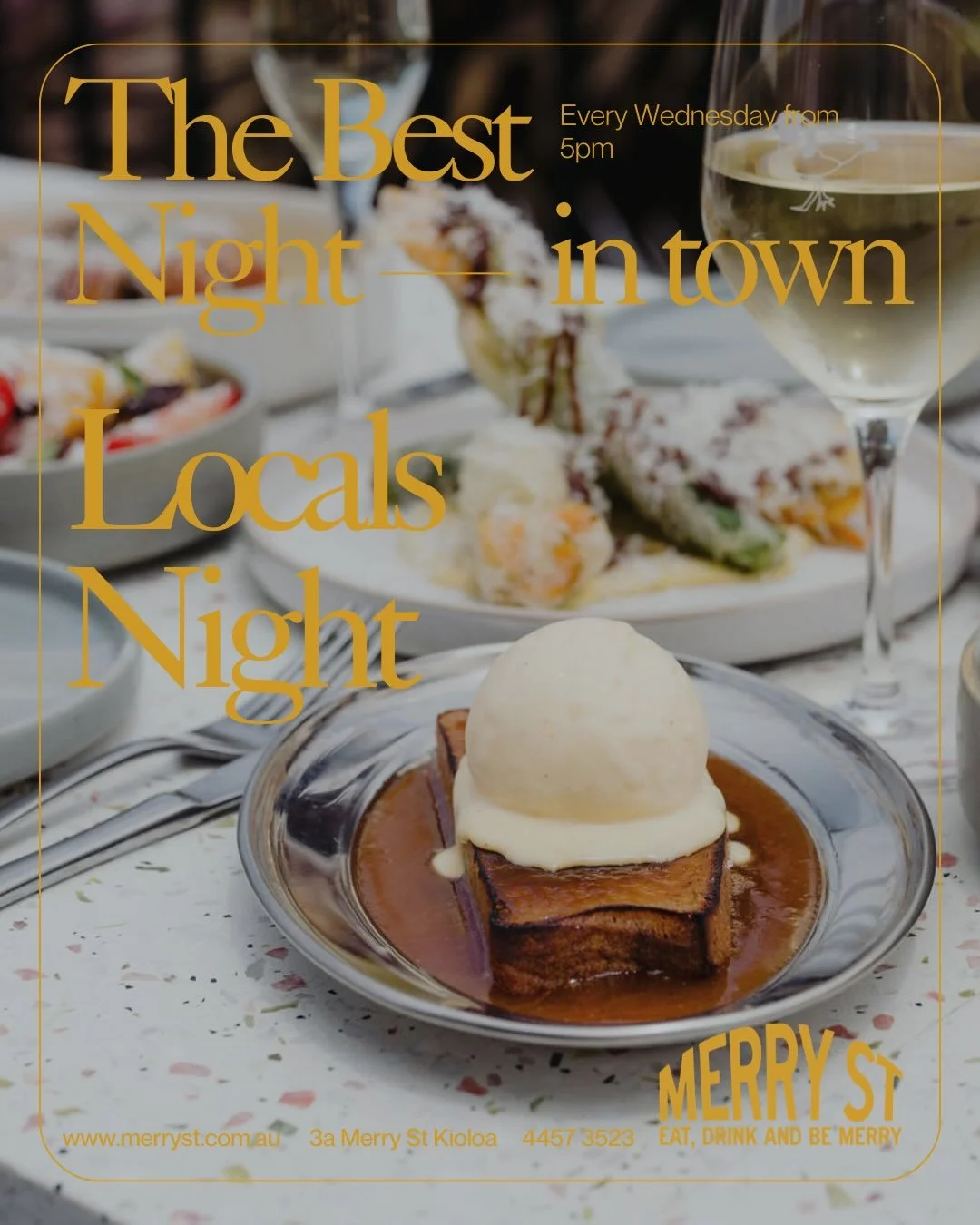 A little midweek love letter to our locals 💛

Every Wednesday from 5pm.
Locals Night at Merry St.

Good food, a drink on us, and a room full of the community we love.

Bookings essential.