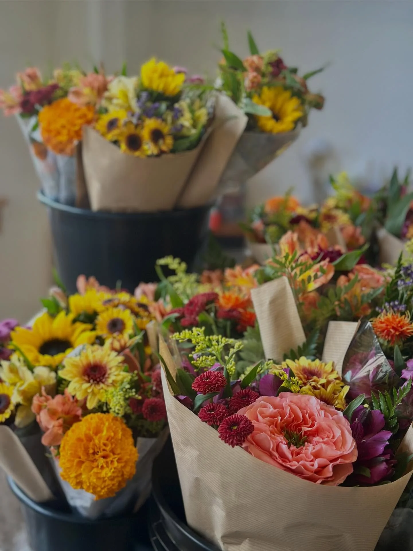 🍁 Fresh Fall Blooms Are Here! 🍁
Our Co-op bouquets are being delivered today &mdash; full of cozy, autumn color and charm.
🍂 Large bouquets: Melon Expression Roses + Safflower &mdash; warm, golden, and elegant.
🌻 Petite bouquets: Mini sunflowers 