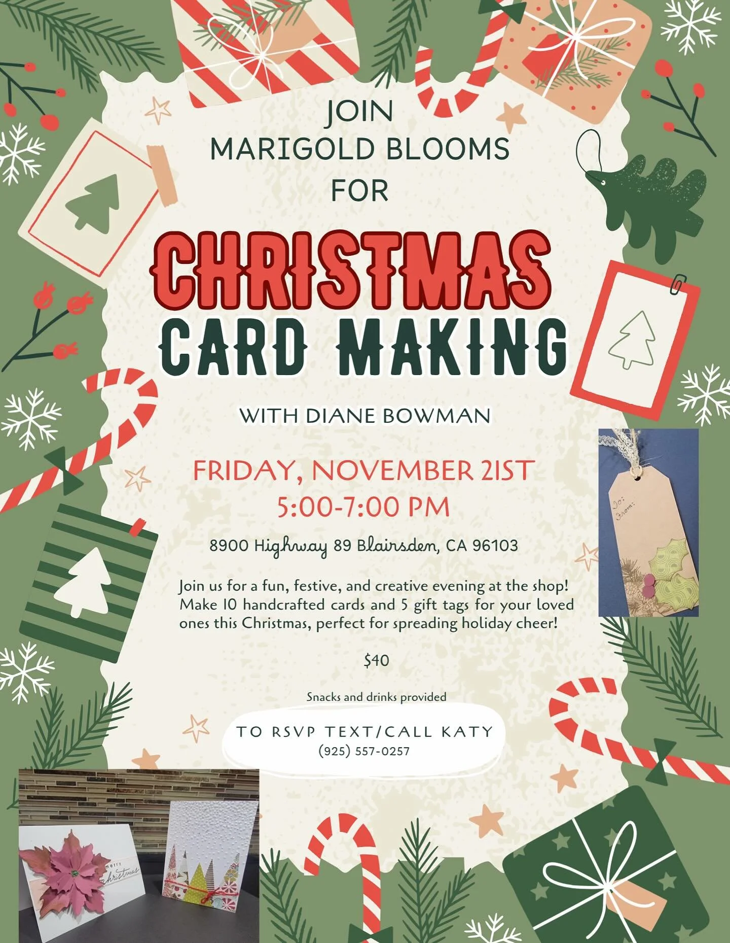 🎄✨ Can you believe it&rsquo;s that time of year already?!
Don&rsquo;t let the holidays sneak up on you &mdash; join us for a fun and festive Christmas Card &amp; Gift Tag Making Class led by the wonderful Diane Bowman!
Create something special for t