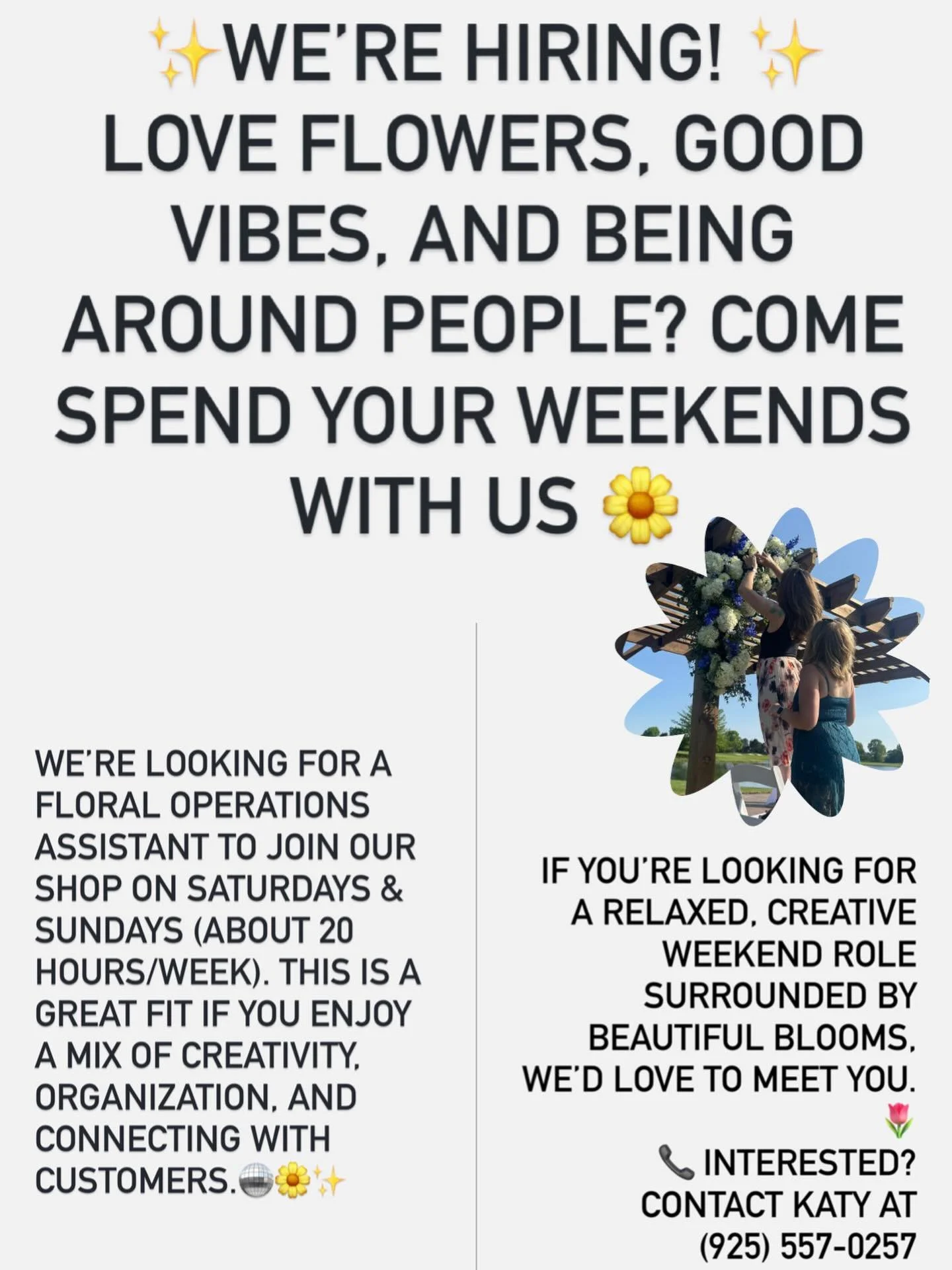 We can&rsquo;t wait to connect! #bloomyourjoy #marigoldblooms #plumascounty #hiring #flowershop