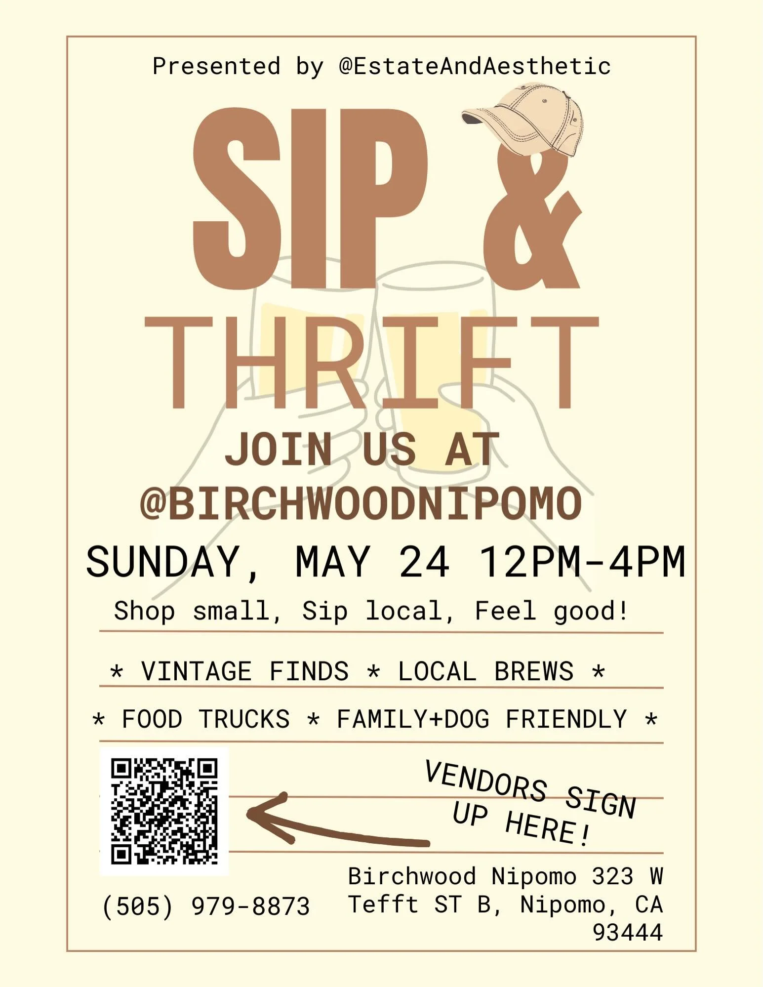 Join us this Sunday @birchwoodnipomo, at Sip &amp; Thrift presented by @estateandaesthetic. We&rsquo;ll have our full menu and a couple of specials for you to enjoy - The Gato Pescado Team 🐱

#sipandthrift #coffee #coffeecart #slocounty #nipomo