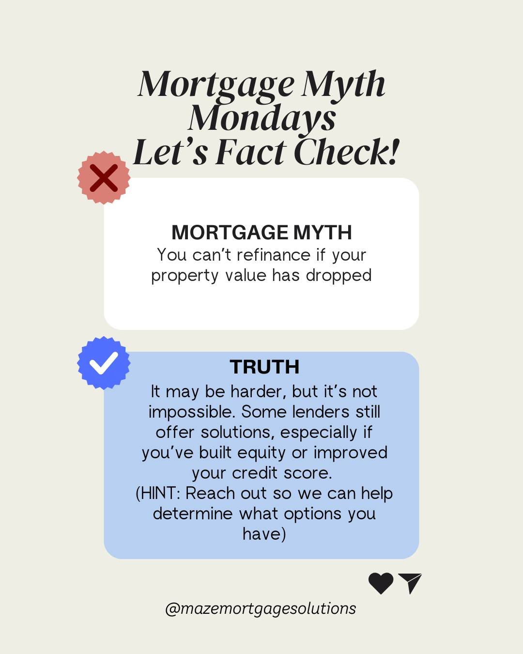 Don't let myths like this mean you don't take action.
Reach out and let us help find out what is possible for your situation

#mortgagemyths #mortgagebrokeraustralia #mortgagetips #mazemortgagesolutions