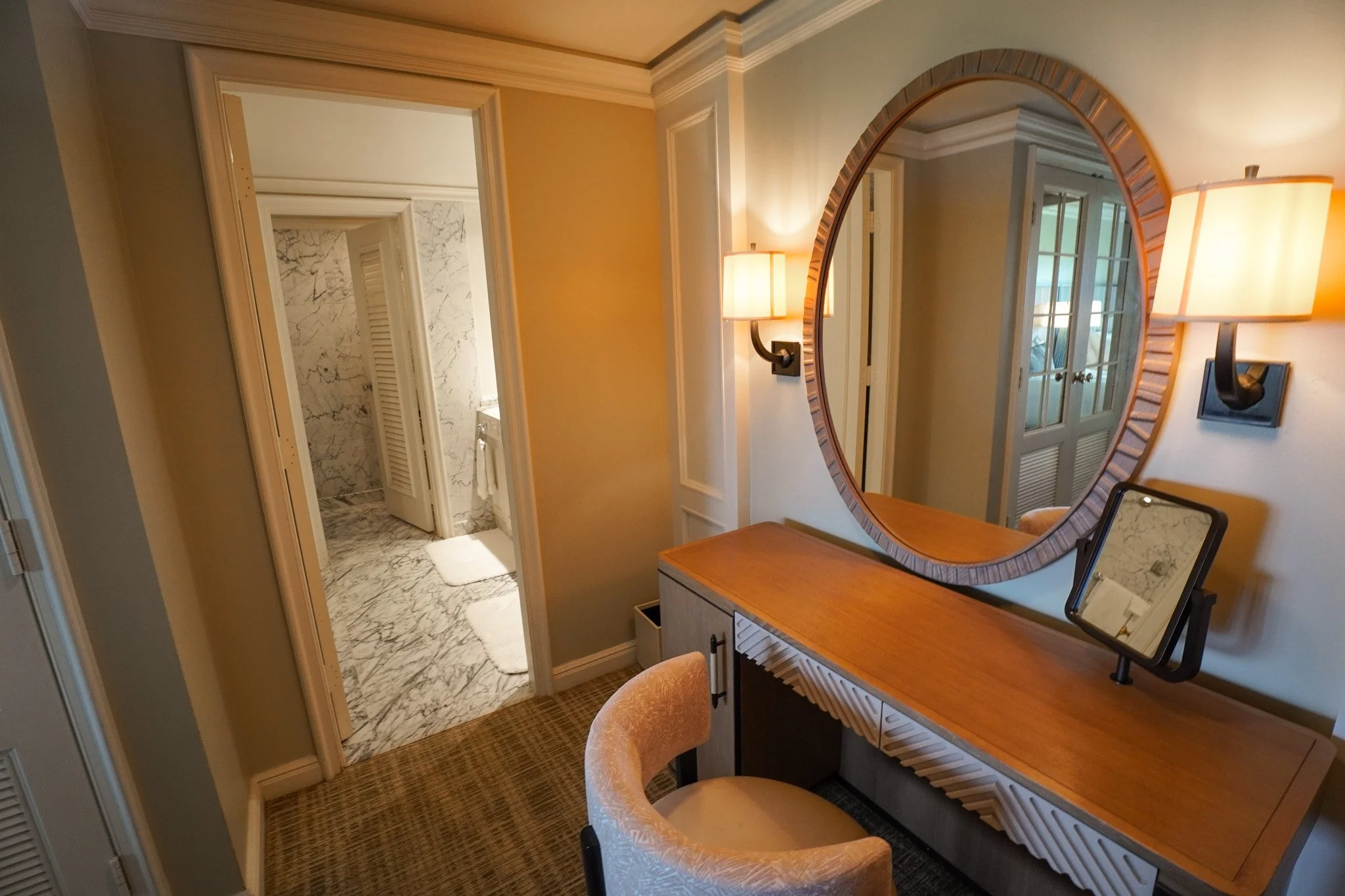 Suite vanity and marble bathroom at the Fairmont Orchid