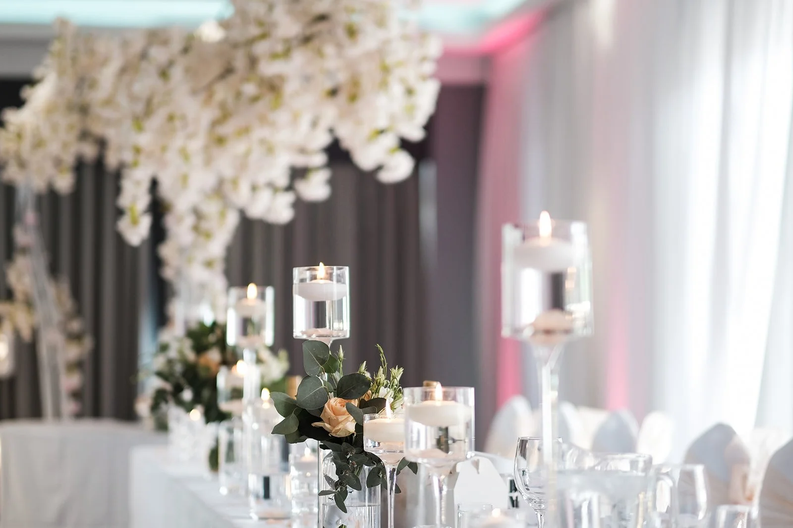 wedding styling at Formby Hall Golf Resort & Spa showing a top table display
