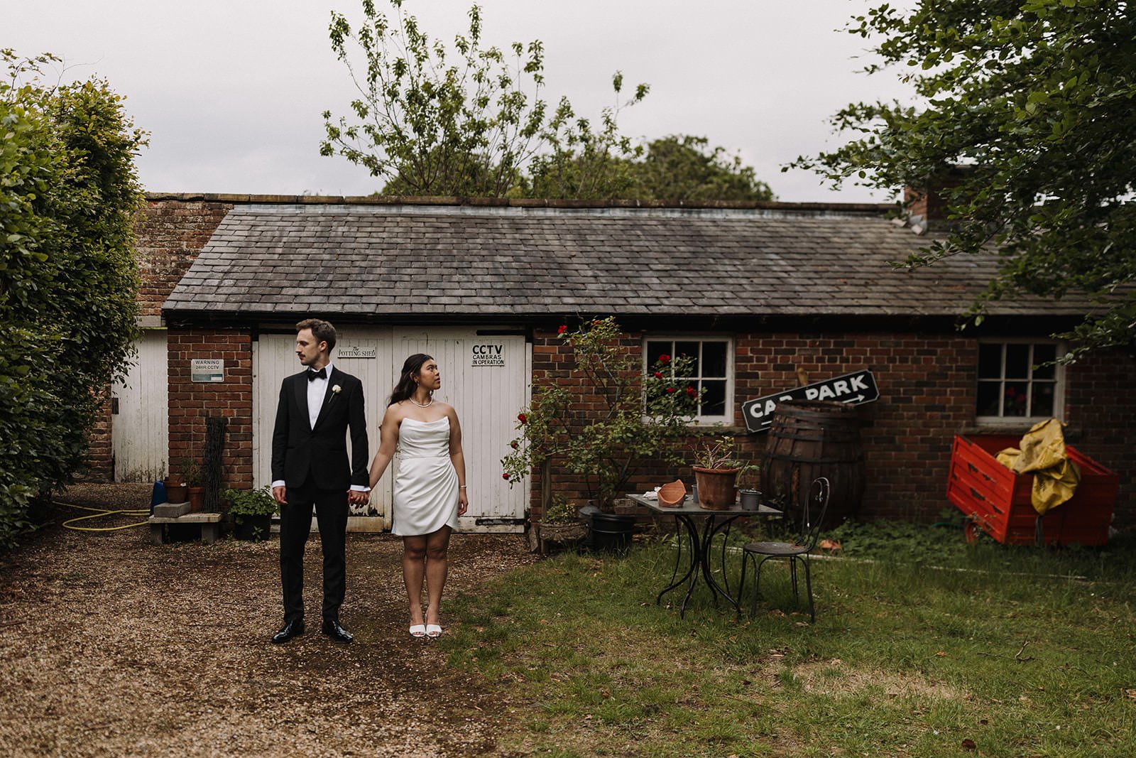 Meols Hall Wedding Photography trying something a bit different using out of place props in the background.
