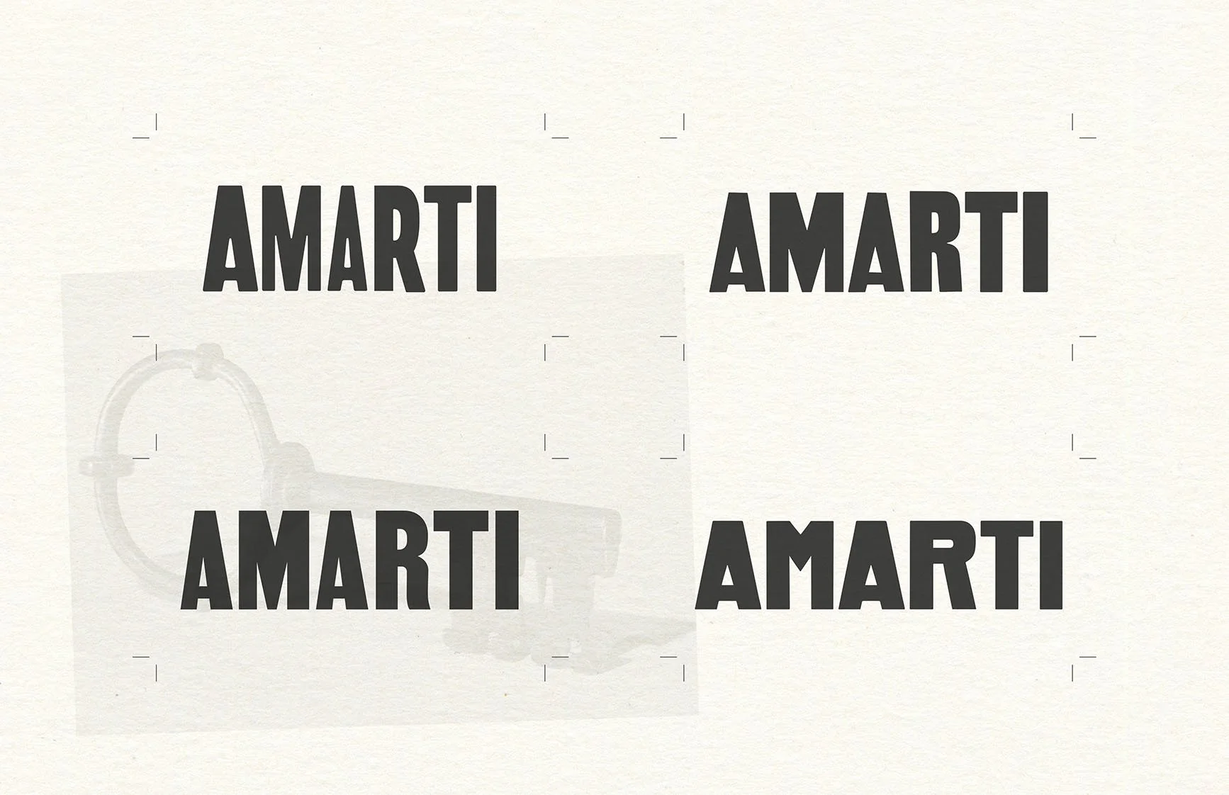 Repeating text 'AMARTI' in bold black font on a light background, with a faint illustration of a mechanical object or device in the background.