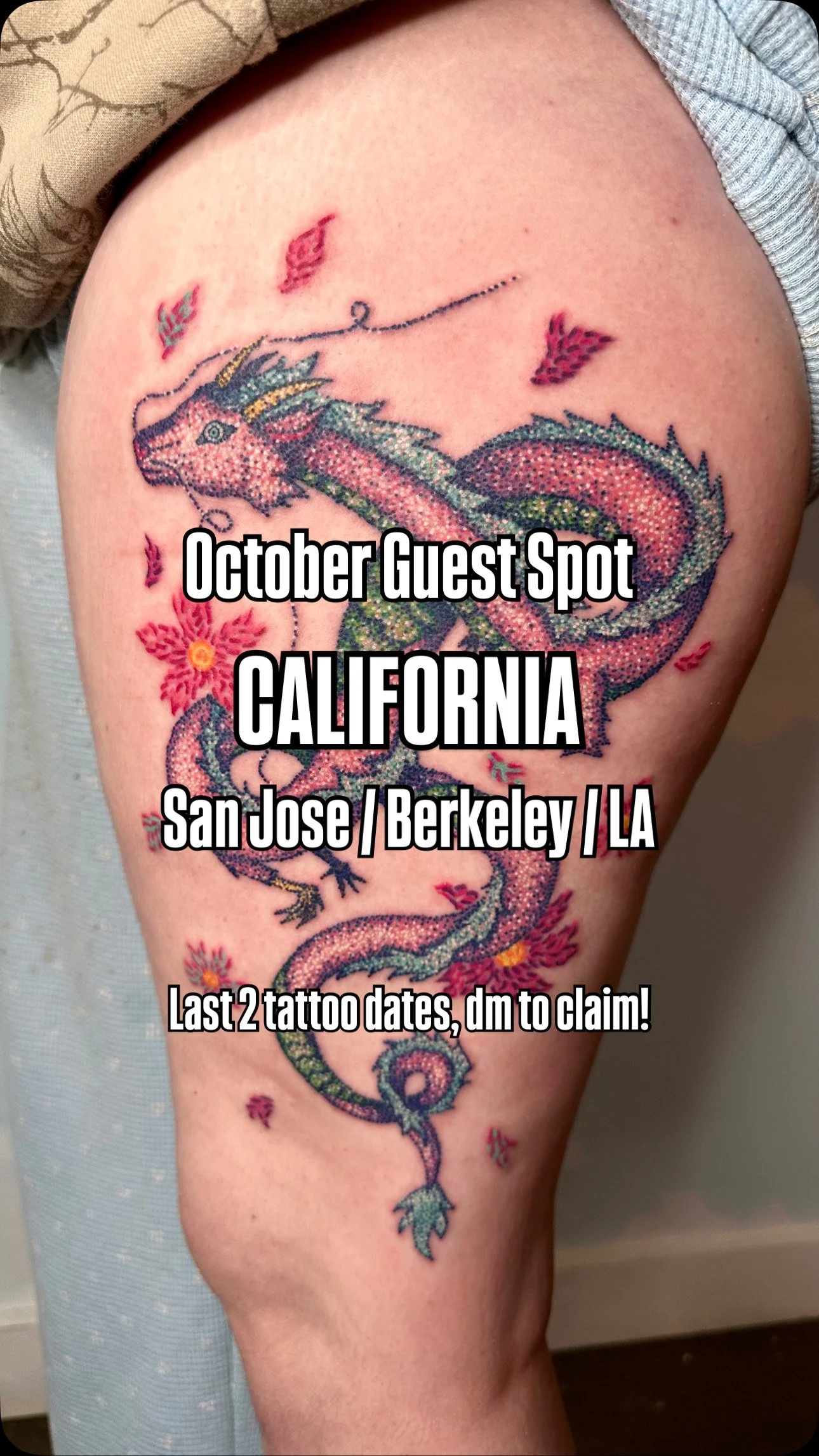CALIFORNIA! These are my last appointments for this October trip! βοΈβ¨ Let’s make something magical together ππ Info below β¬οΈ
πΈ SAN JOSE @parallaxartstudio Oct. 11 (Reserved) | Oct. 12 (AVAILABLE!) | Oct. 29 (Reserved)
π BERKELEY @dollhous