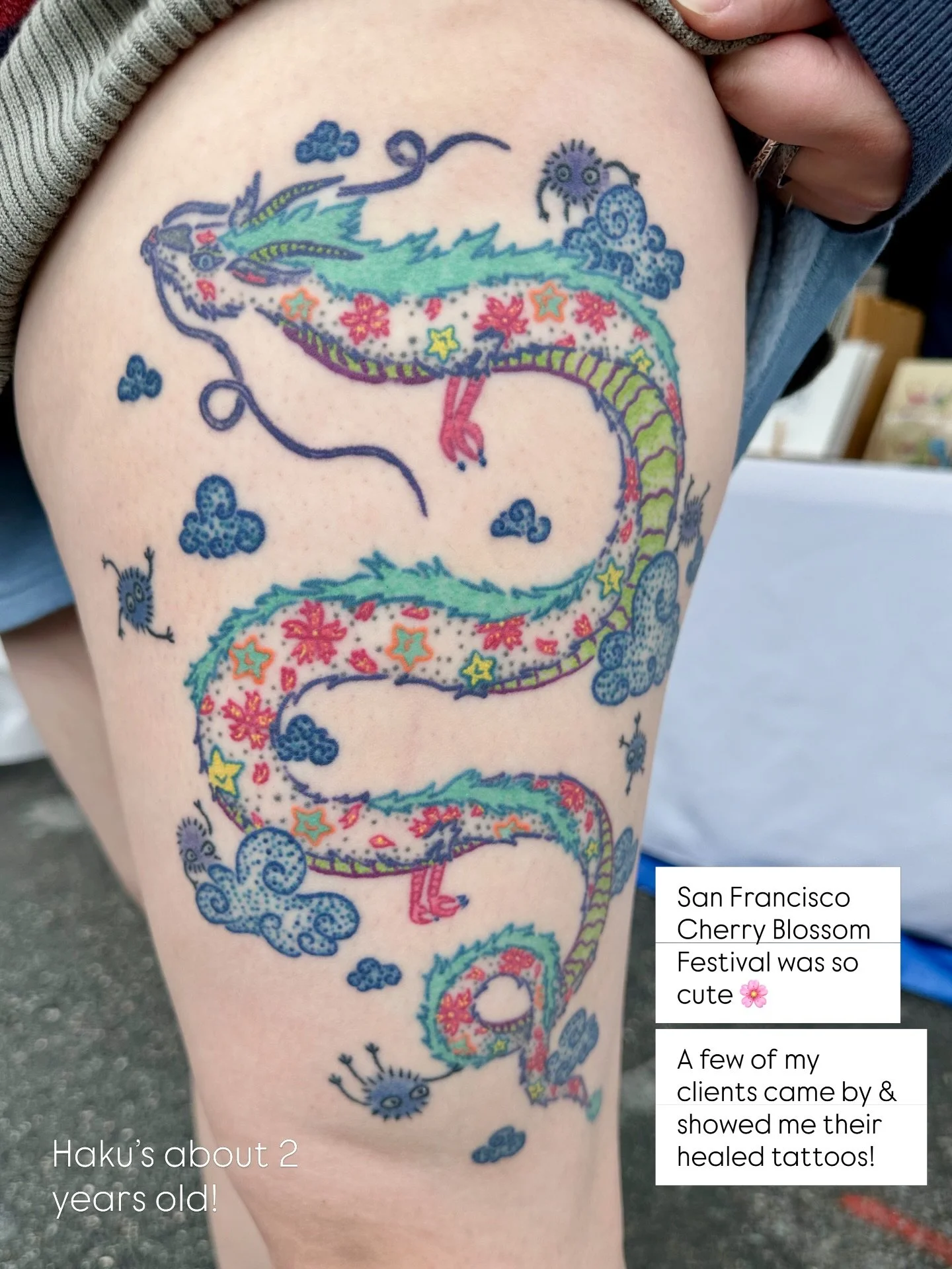 Healed tattoos on my sweet clients who visited me at the San Francisco Cherry Blossom Festival 🌸

I love making art because of the connections it creates. Whether through a tattoo or a glittery print, I just hope my work can help people spark a litt