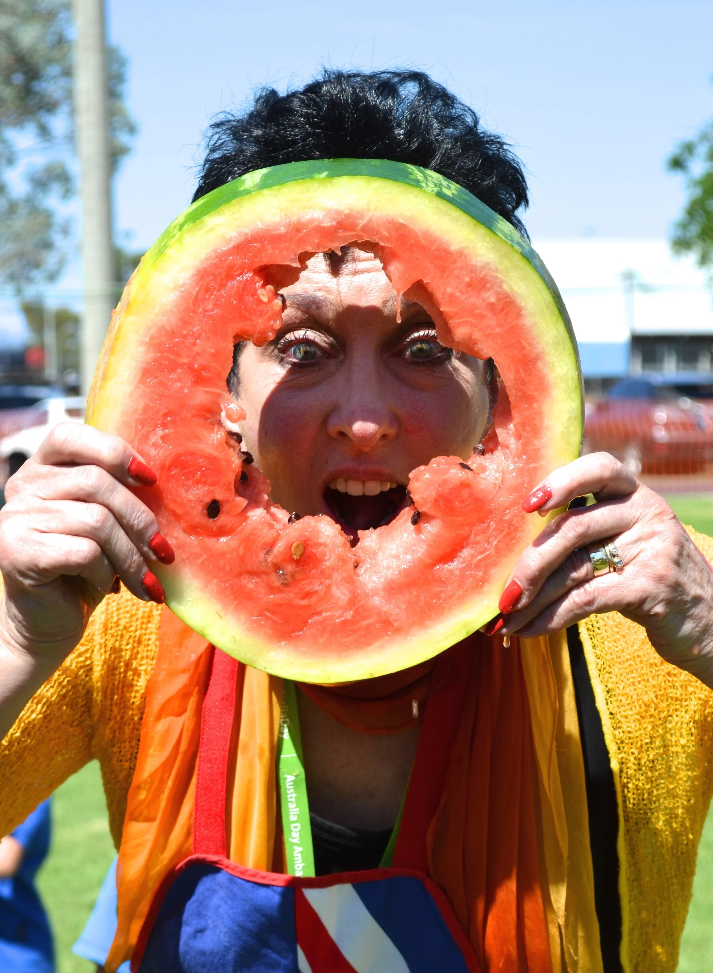 Robyn eating watermelon OZ Day.JPG
