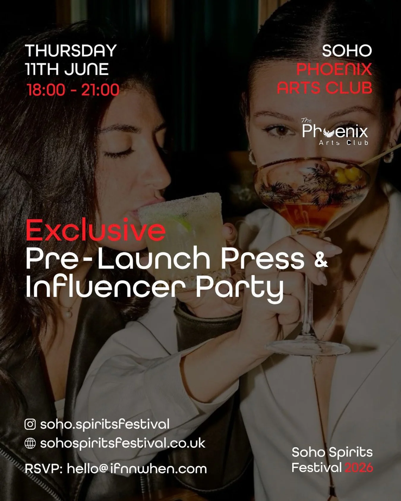 Soho Spirits Festival - Press &amp; Influencer Pre-Launch Party.

We&rsquo;re bringing the Soho Spirits Festival to life - working across social media, event planning, content and community building to shape the experience from the ground up.

Ahead 