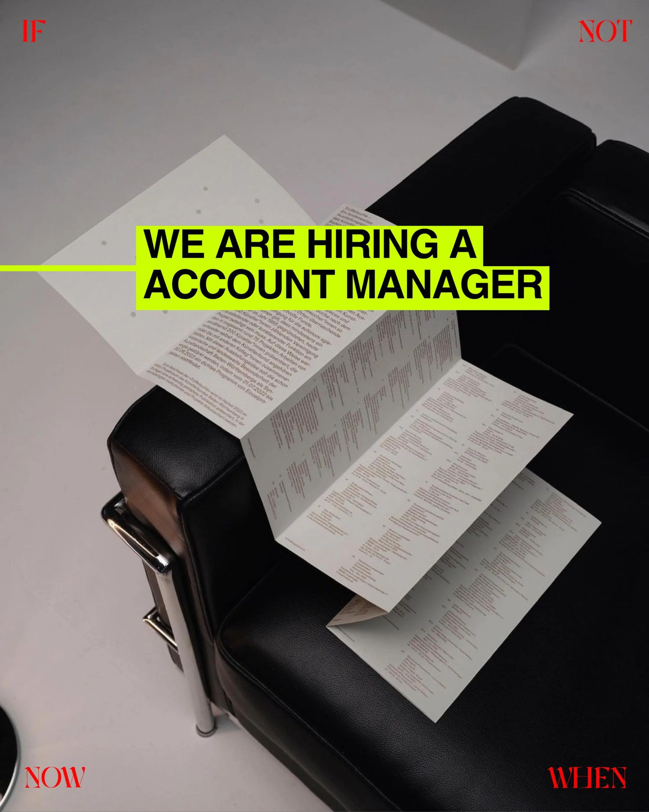 We&rsquo;re Hiring >>

We&rsquo;re looking for an Account Manager to join our team and help manage client relationships across a range of creative, digital and experiential projects.

You&rsquo;ll be the link between clients and the wider team 