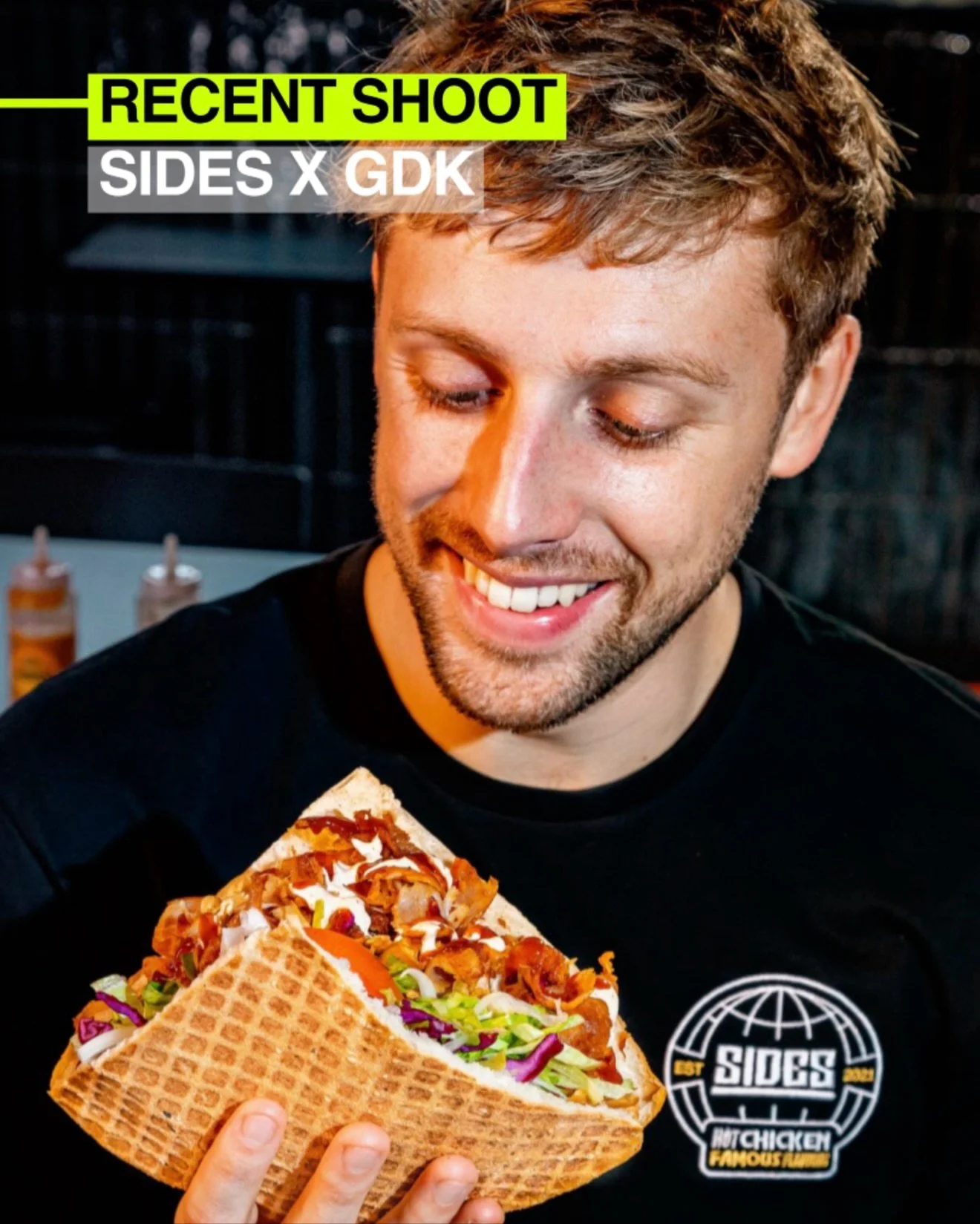 Recent Work > @eatsides x @germandonerkebabuk 

The OG Kebab, but make it SIDES.

We teamed up with SIDES and GDK to bring their latest collab to life, launching the OG Kebab with a very important addition: SIDES London Jerk sauce.

From concept a