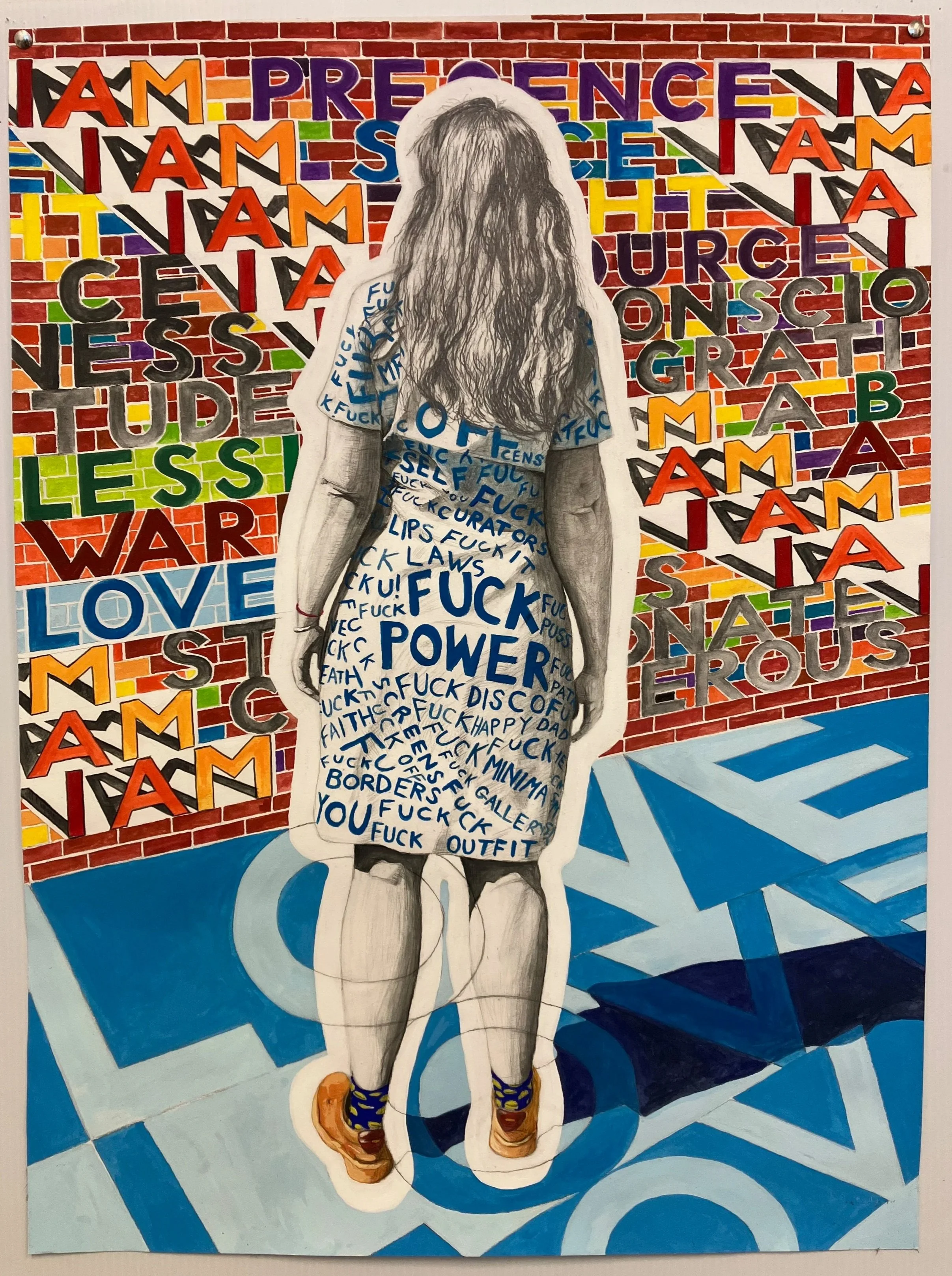 Gouache on paper "Fuck Power" 2025
760mm (H) x 560mm (W)