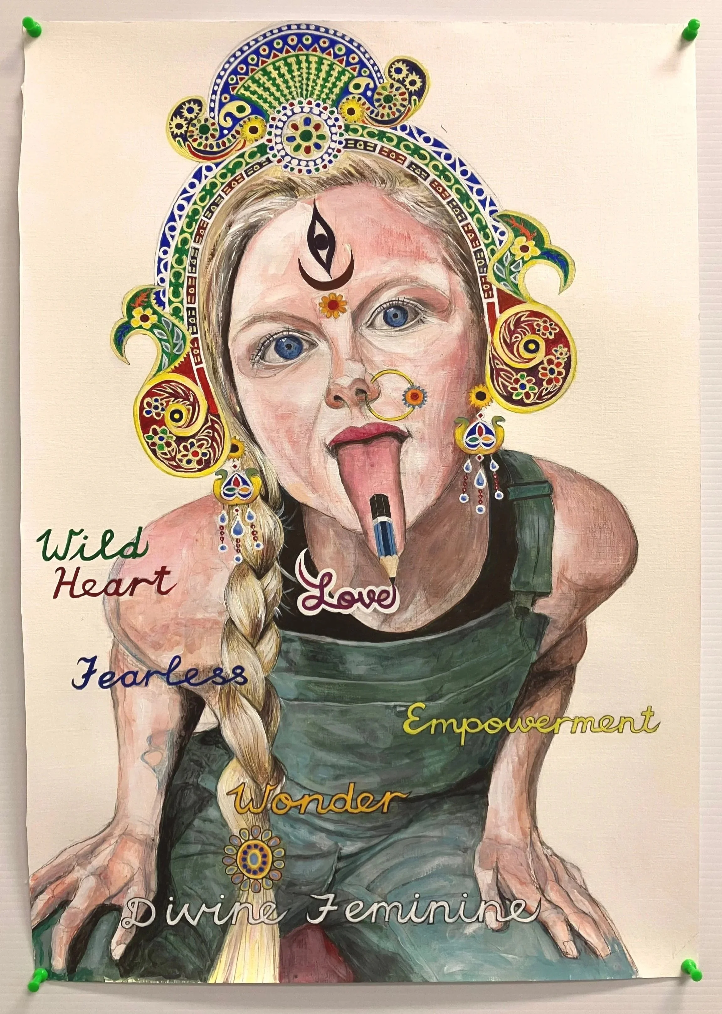 Acrylic on oil paper
"Anna imagined as Kali Ma" 2025
510mm (H) x 410mm (W)