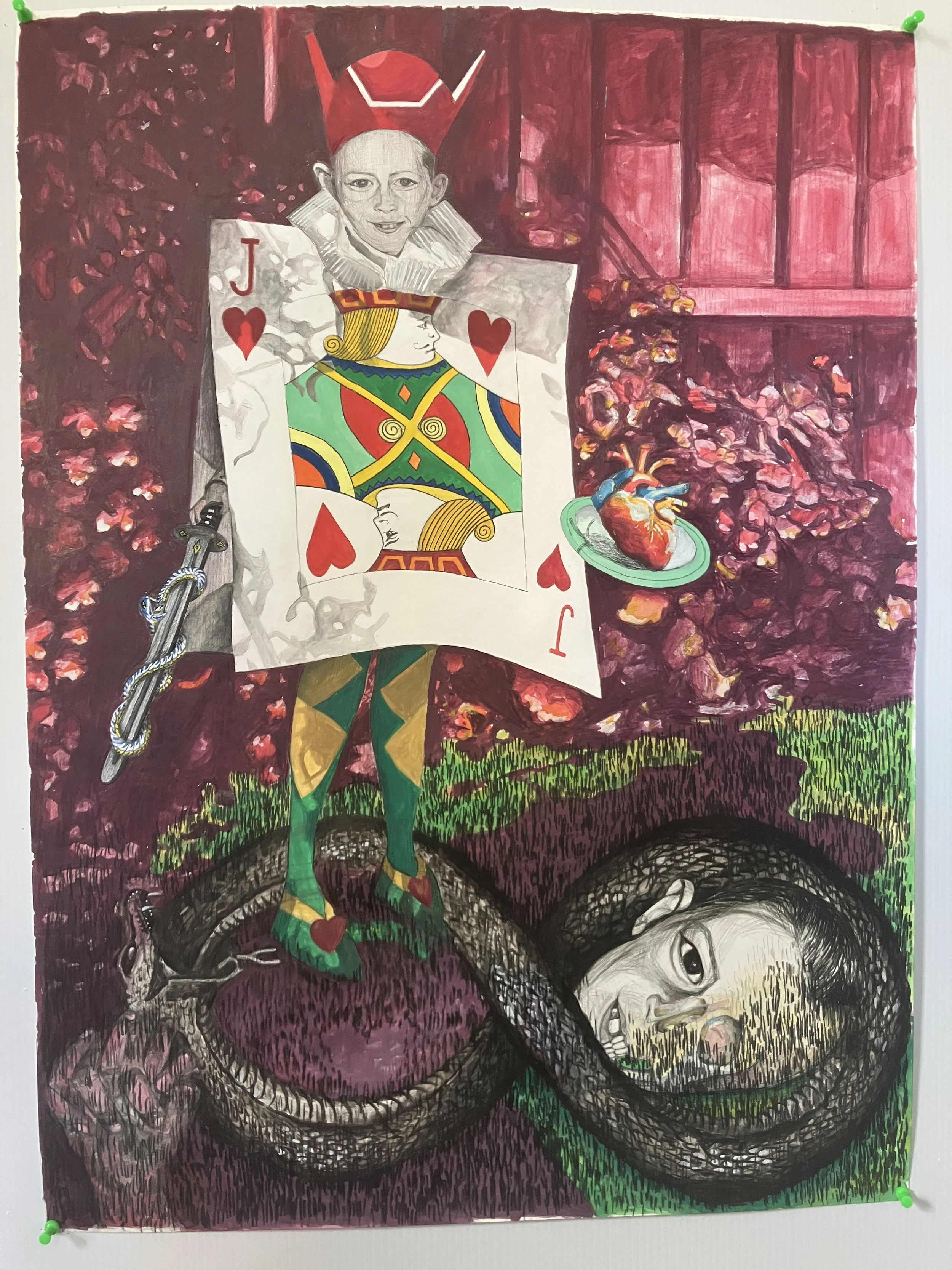 Watercolour, ink, coloured pencil on paper
'Fancy Dress' 2026 760mm (H) x 560mm (W)