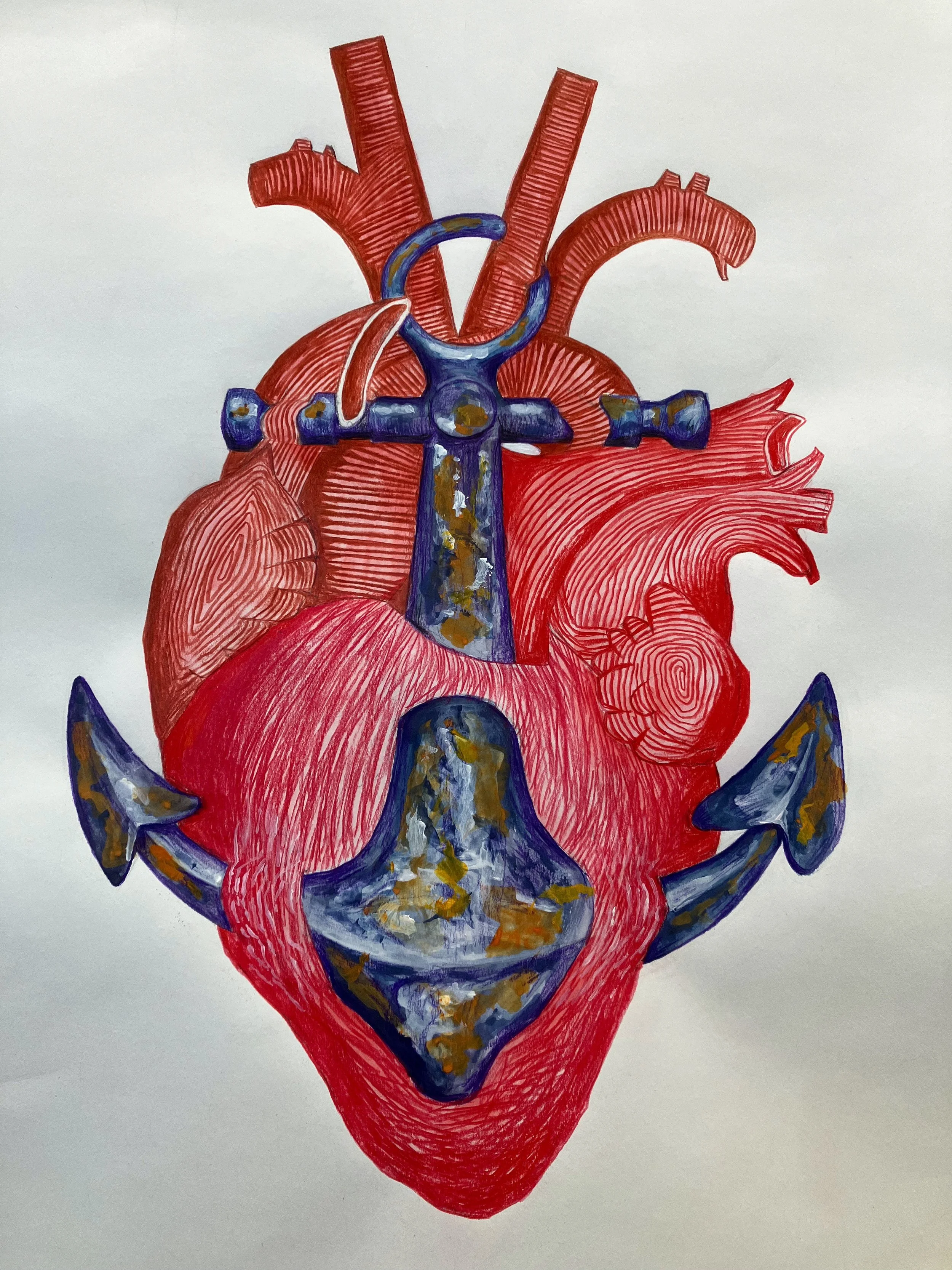 Coloured Pencil & Gouache 2025
"Anchor Heart 2"
650mm (H) x 500mm (W)