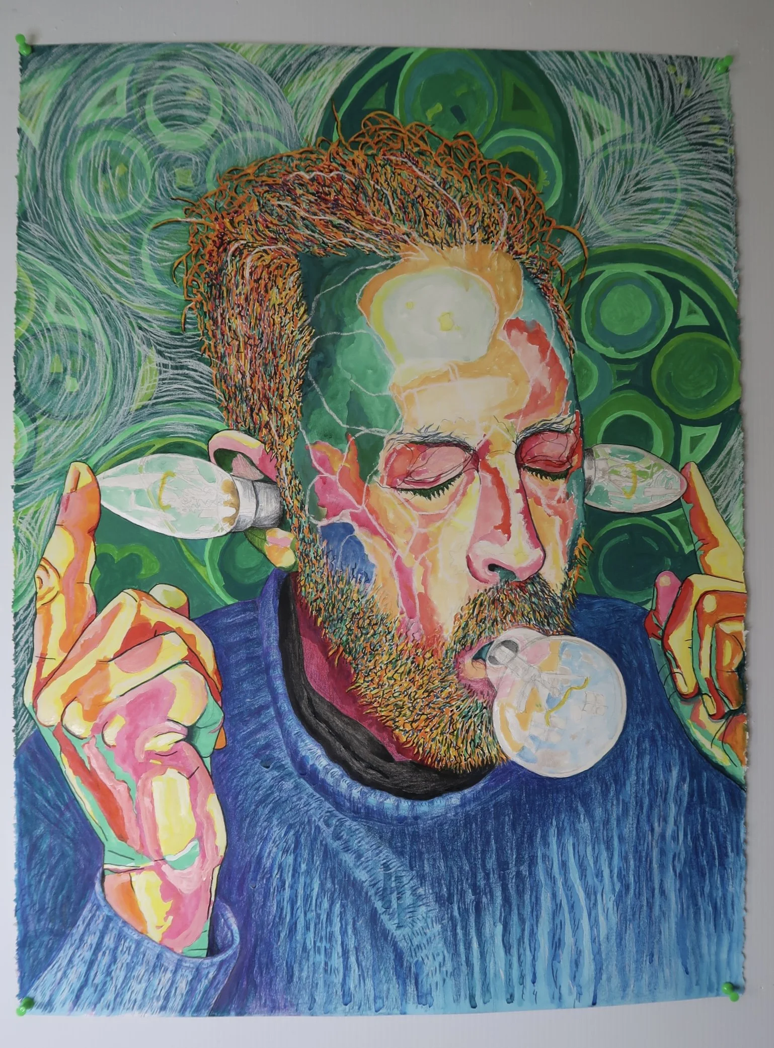 Watercolour and coloured pencil on paper 'Self Portrait as light' 760mm (H) x 570mm (W)