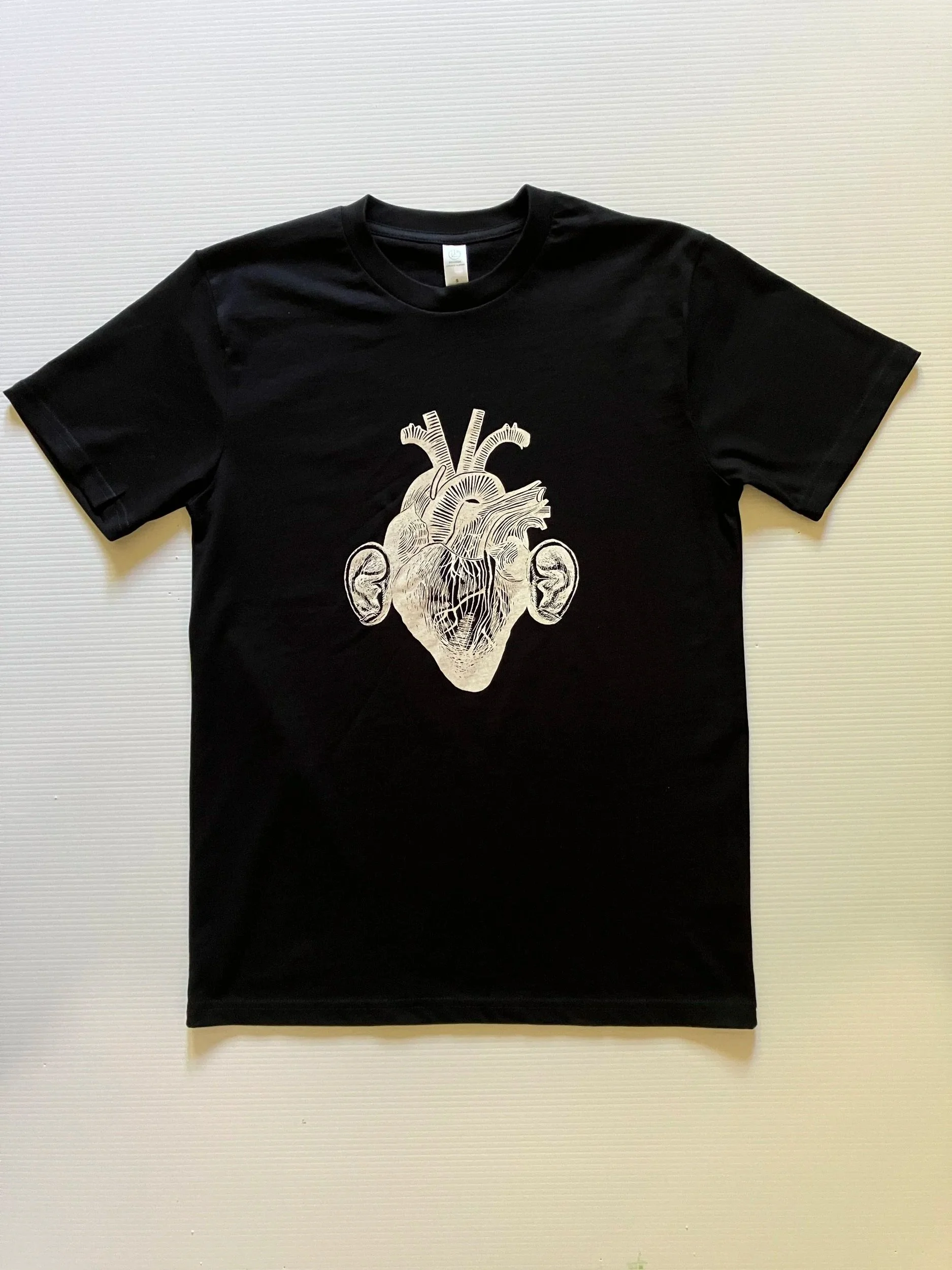 Heart Design T Shirt - white on black