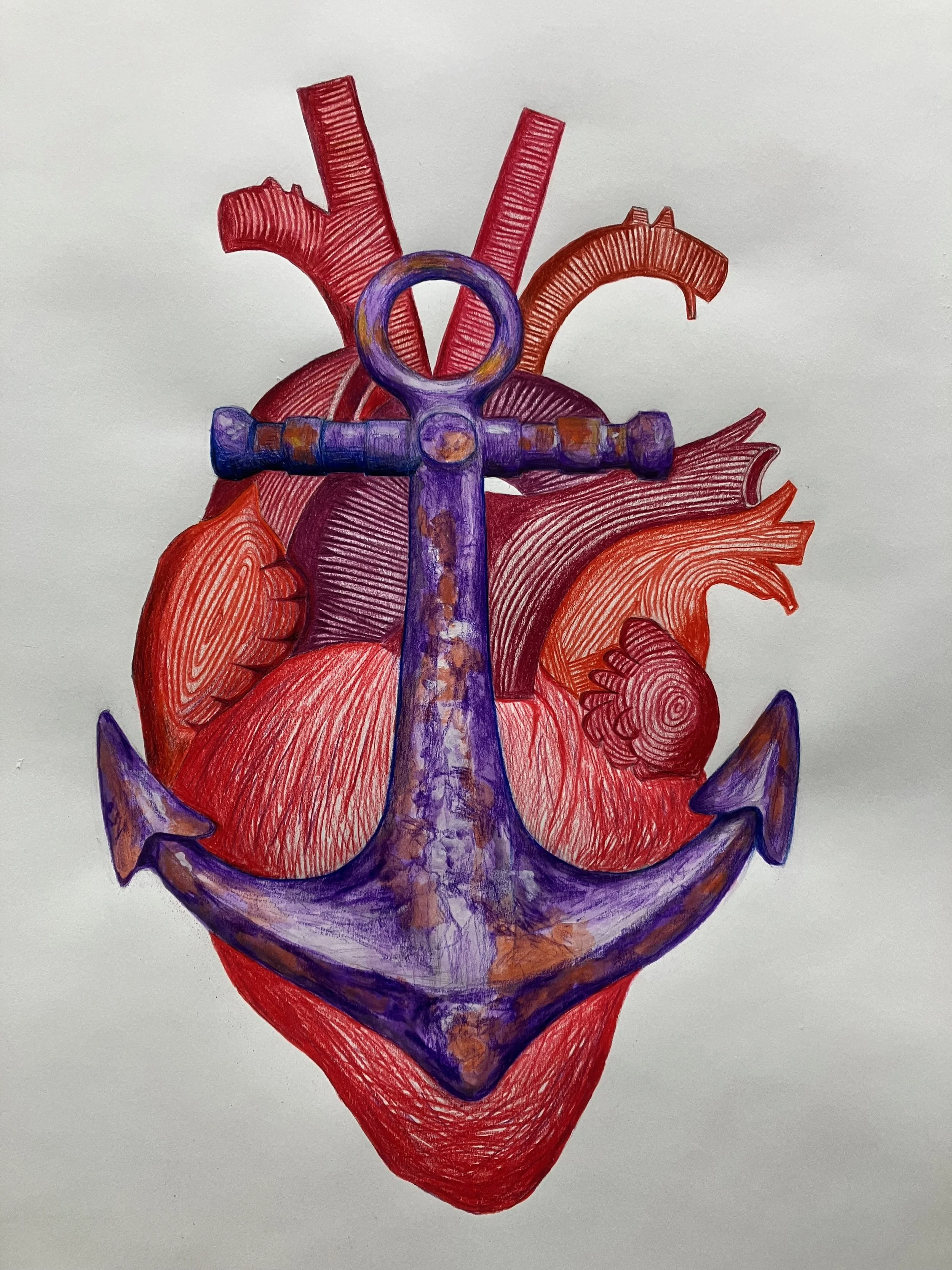 Coloured Pencil & Gouache
"Anchor in the Heart 3" 2025
650mm (H) x 500mm (W)
